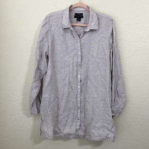 Tahari Womens Tunic Top Size Large Linen Gray Button Front